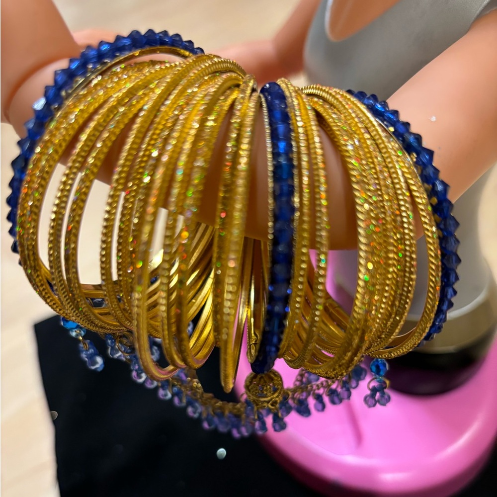 Elegant Gold and Blue Bangles set+Red Gold Bangles,EYECATCHING studded bangles